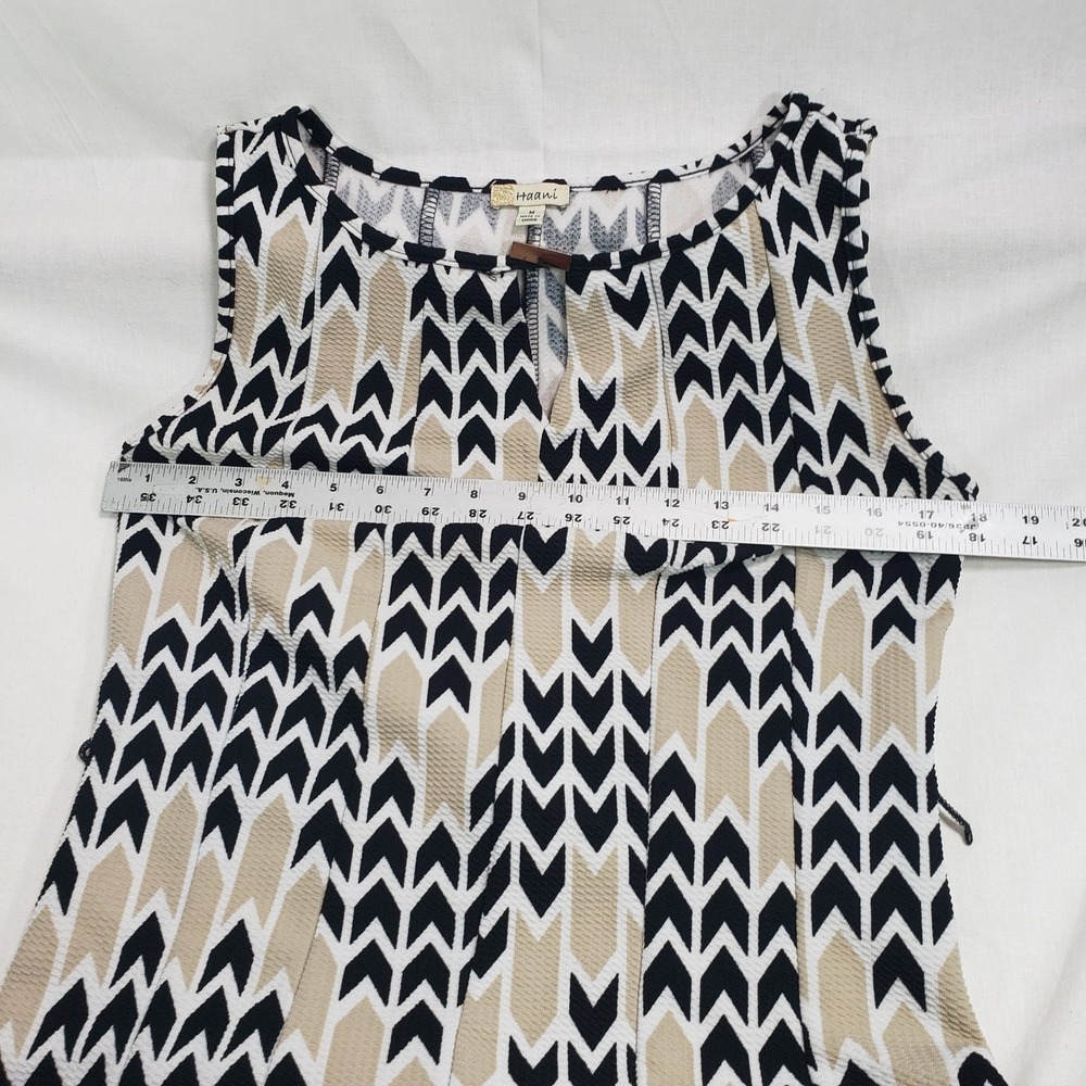 Haani Womens Chevron Geometric Fit and Flare Dress Size M Black Tan White - Picture 3 of 6